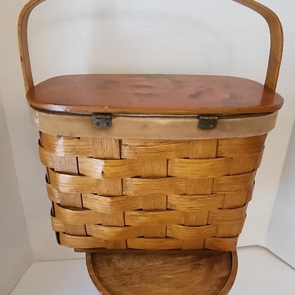 A Vtg. Decoupage Original Floral Weaved Wooden Bag Purse 8 1/2"×11"×4 Basket - Picture 3 of 6